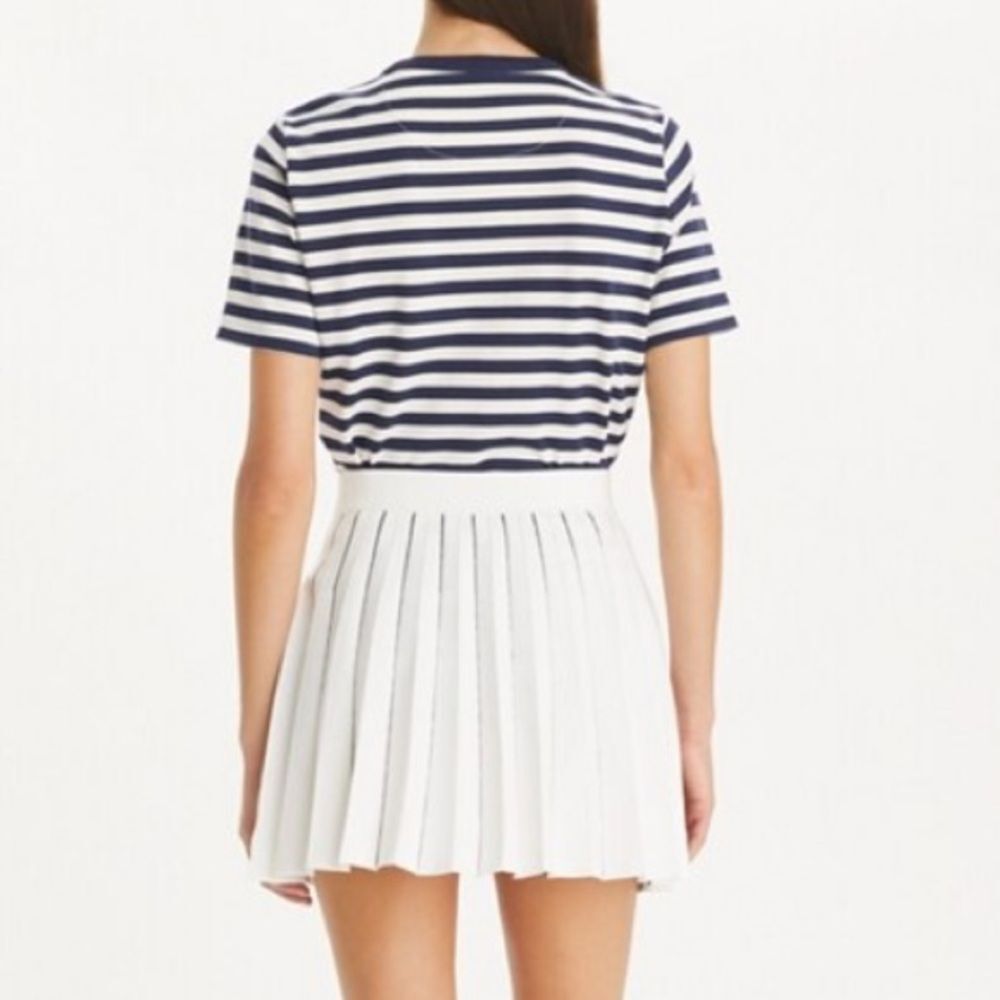 Tory Burch Navy and White Striped Short Sleeve Logo Tee - Picture 6 of 8